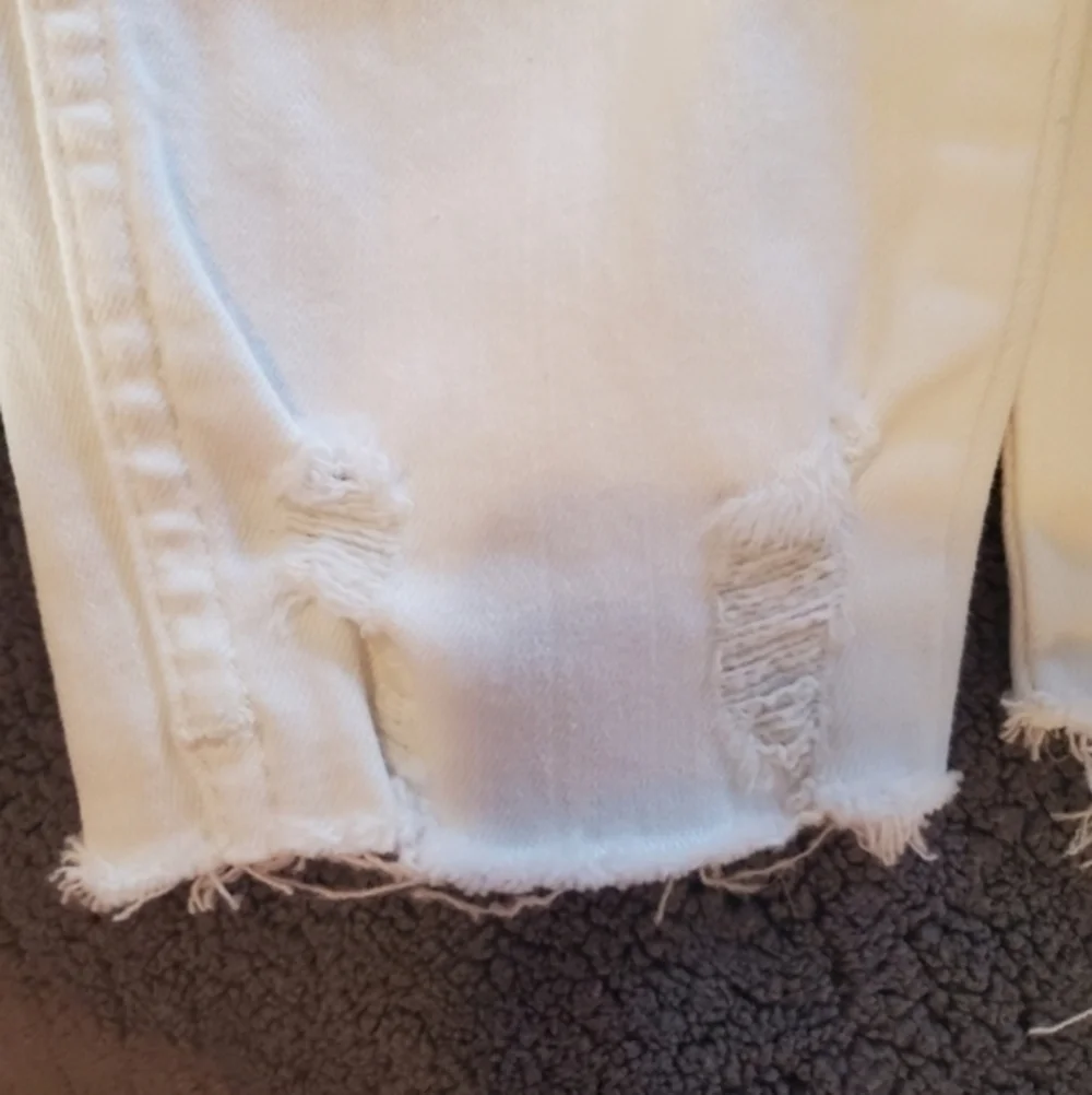 Free People Off White High Rise Raw Hem Jeans